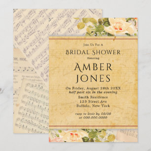 Invitación Vintage Musical Floral Bridal Shower