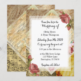 Invitación Vintage Musical Notes Piano Sheet Music Boda