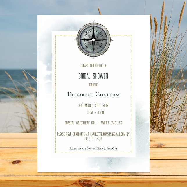 Invitación Vintage Nautical Compass Bridal Shower (Vintage Nautical Compass Bridal Shower Invitation)