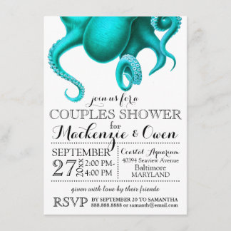 Invitación Vintage Nautical Ocean Octopus Couples Shower