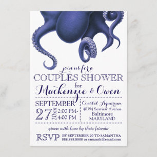 Invitación Vintage Nautical Ocean Octopus Couples Shower