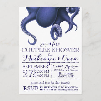 Invitación Vintage Nautical Ocean Octopus Couples Shower