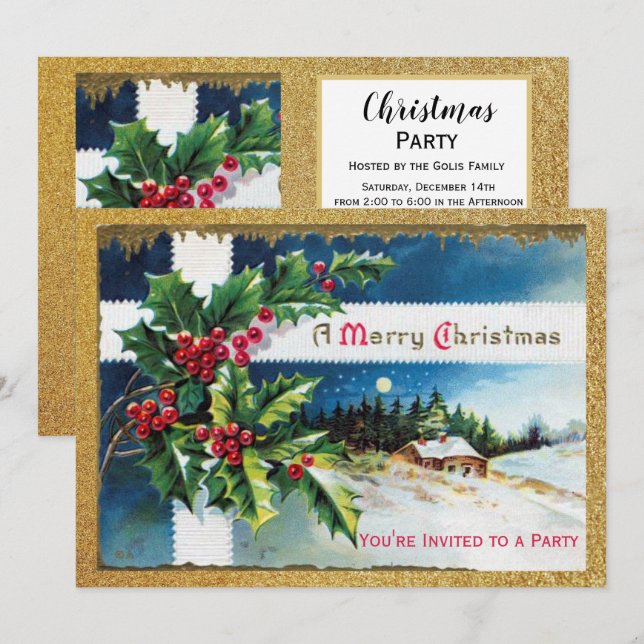 Invitación Vintage navidad (Anverso / Reverso)