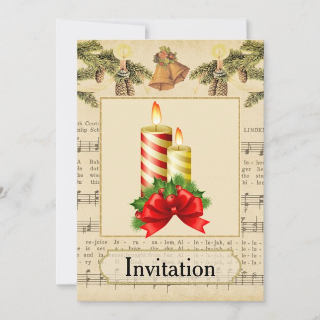Invitación Vintage Navidad con velas (Anverso)