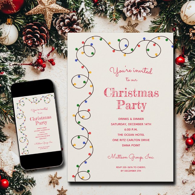 Invitación Vintage Navidad Light Strand Holiday (Vintage Christmas light strand party invitations - INSTANT DOWNLOAD and/or PRINTED)