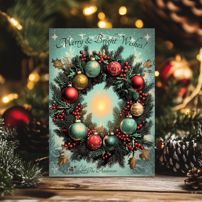 Invitación Vintage navidad saludos Wreath Ornaments (Subido por el creador)