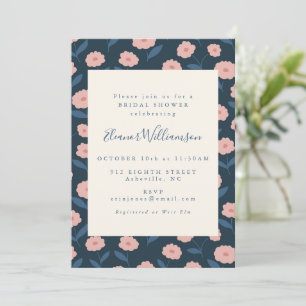 Invitación Vintage Navy Blue Floral Garden Bridal Shower