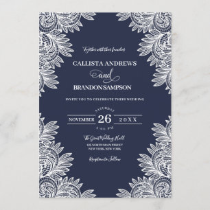 Invitación Vintage Navy Blue Lace Country Wedding