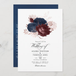 Invitación Vintage Navy, Maroon y Rosa Boda floral de oro