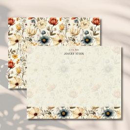 Invitación Vintage Navy Terracotta Wildflower Note Card