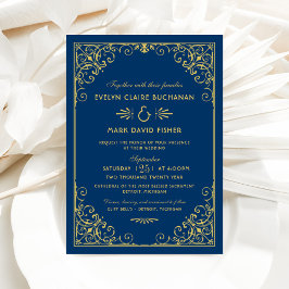 Invitación Vintage Navy y Gold Art Deco Boda