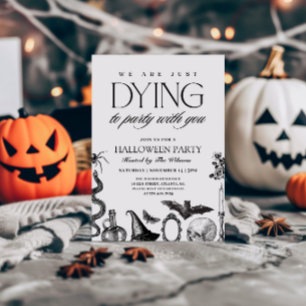 Invitación Vintage Negro y Blanco Calavera Halloween
