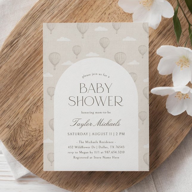 Invitación Vintage Neutral Hot Air Balloon Baby Shower (Subido por el creador)