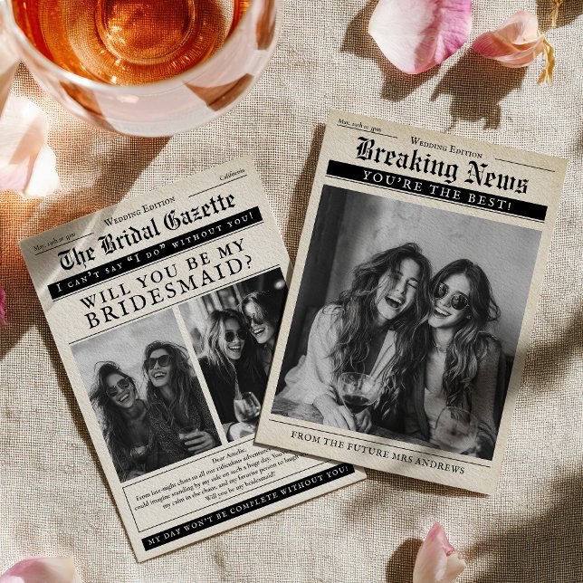 Invitación Vintage Newspaper Funny Be my Bridesmaid Proposal (Vintage Newspaper Funny Be my Bridesmaid Proposal Invitation)
