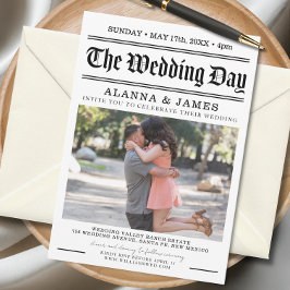 Invitación Vintage Newspaper Headline Black and White Wedding