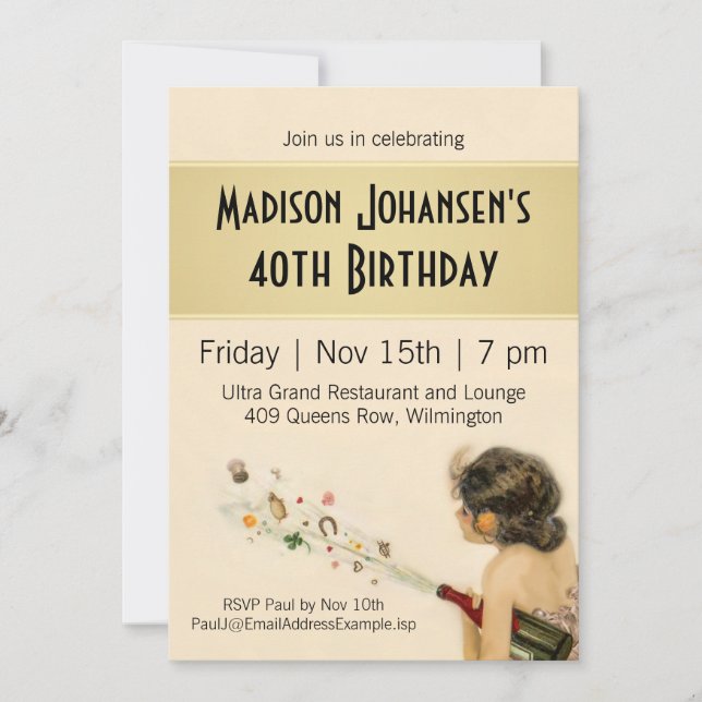 Invitación Vintage Nouveau Birthday Party (Anverso)
