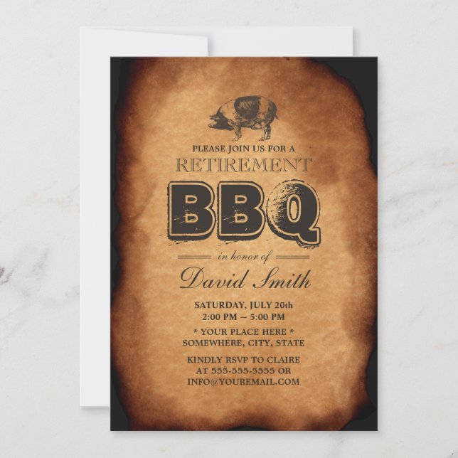 Invitación Vintage Old Pig Roast Retirement BBQ Fiesta (Anverso)