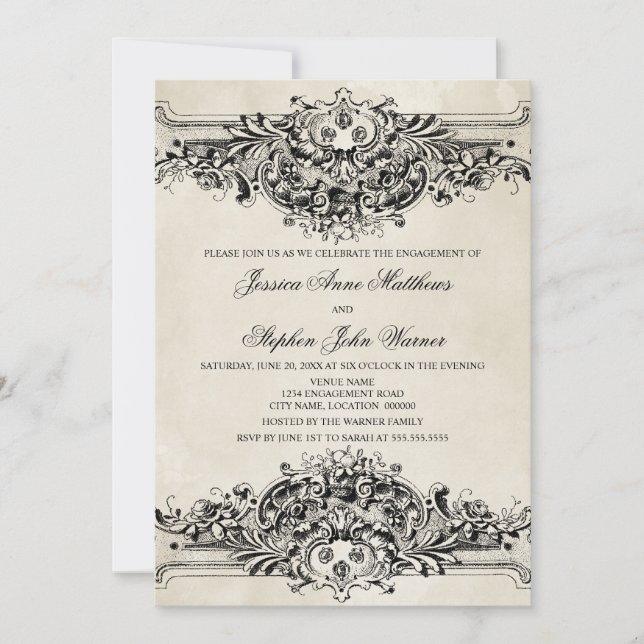 Invitación Vintage Ornamement Engagement Party (Anverso)