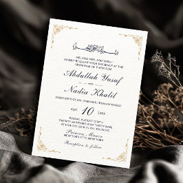 Invitación Vintage Ornate Gold Corners Boda islámico blanco