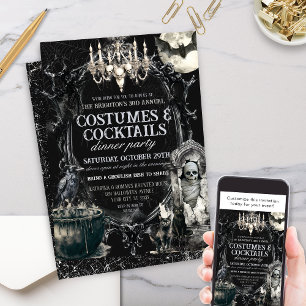 Invitación Vintage oscuro y cócteles Halloween
