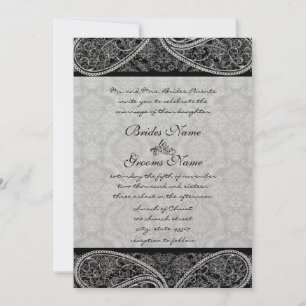 Invitación Vintage Paisley Black Damask Weddings