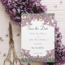 Vintage Paisley invita a la boda verde y rosa