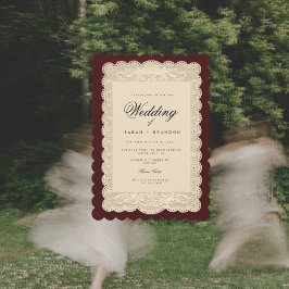 Invitación Vintage Paper Lace Burgundy Wedding