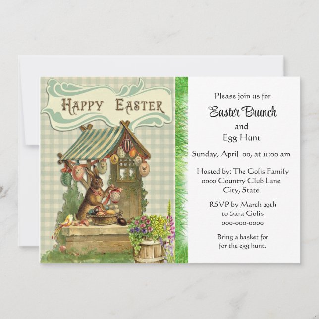 Invitación vintage para Brunch de Pascua (Anverso)