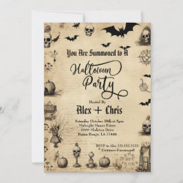 Invitación Vintage Parchment Adulto Gothic Halloween Party