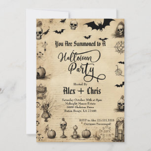 Invitación Vintage Parchment Adulto Gothic Halloween Party