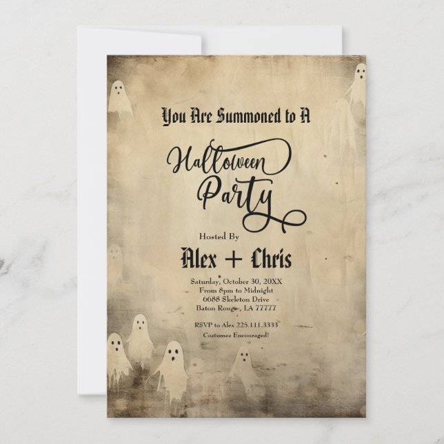 Invitación Vintage Parchment Gothic Ghost Halloween Party (Anverso)