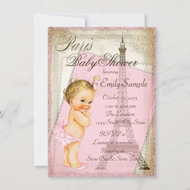 Invitación Vintage Paris Baby Shower (Anverso)
