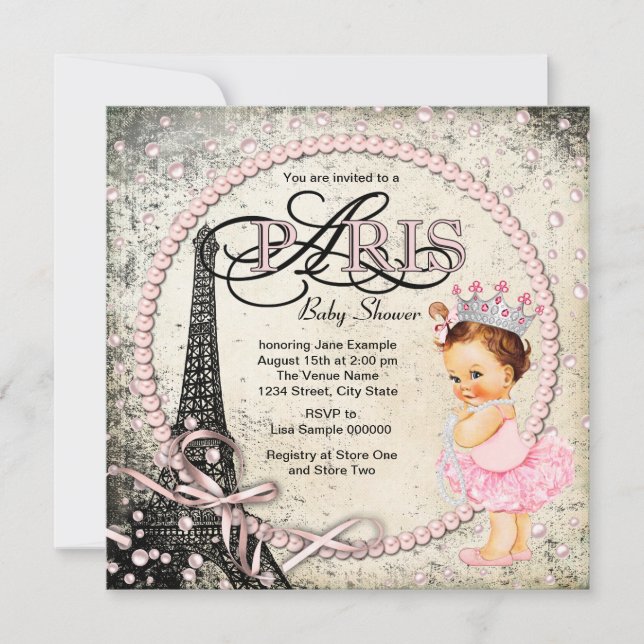 Invitación Vintage Paris Baby Shower (Anverso)