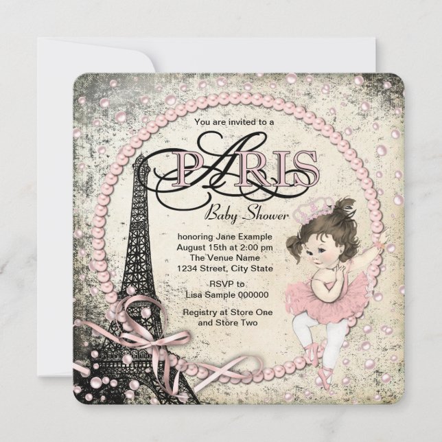 Invitación Vintage Paris Baby Shower (Anverso)