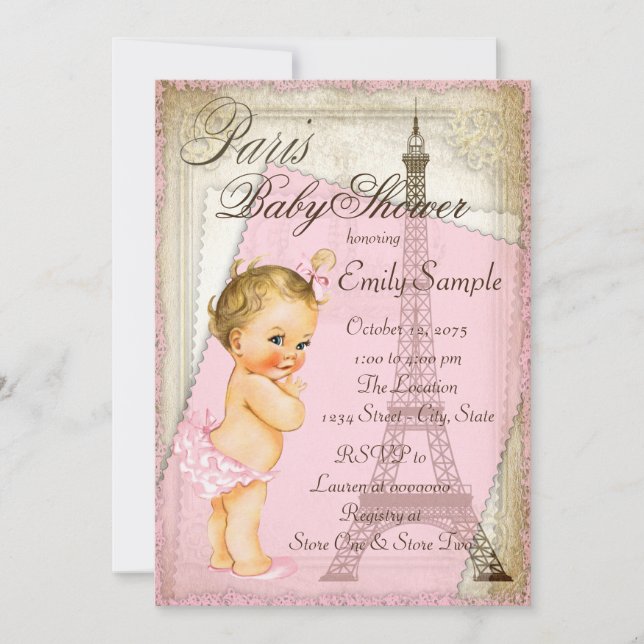 Invitación Vintage Paris Baby Shower (Anverso)
