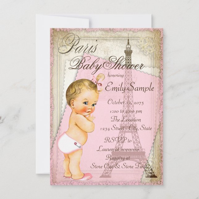 Invitación Vintage Paris Baby Shower (Anverso)