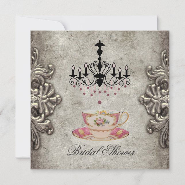 Invitación Vintage paris chandelier novia Tea Fiesta (Anverso)