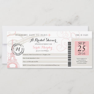 Invitación Vintage Paris Francia Bridal Shower Boarding Pass