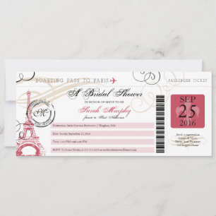 Invitación Vintage Paris Francia Bridal Shower Boarding Pass