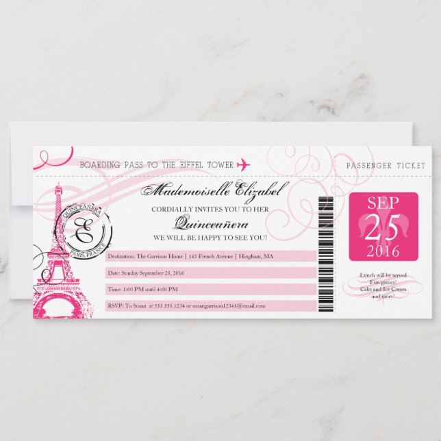 Invitación Vintage Paris Francia Quinceanera (Anverso)