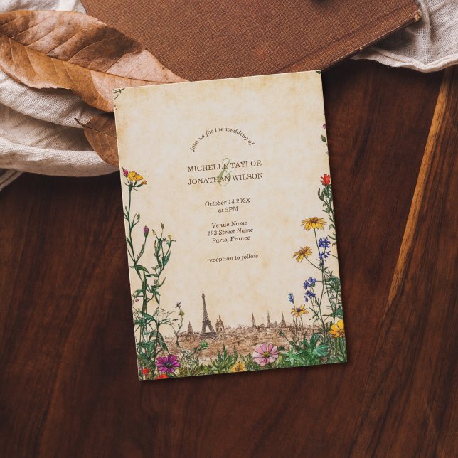 Invitación Vintage Paris Meadow Wildflower Destino (vintage paris wedding)