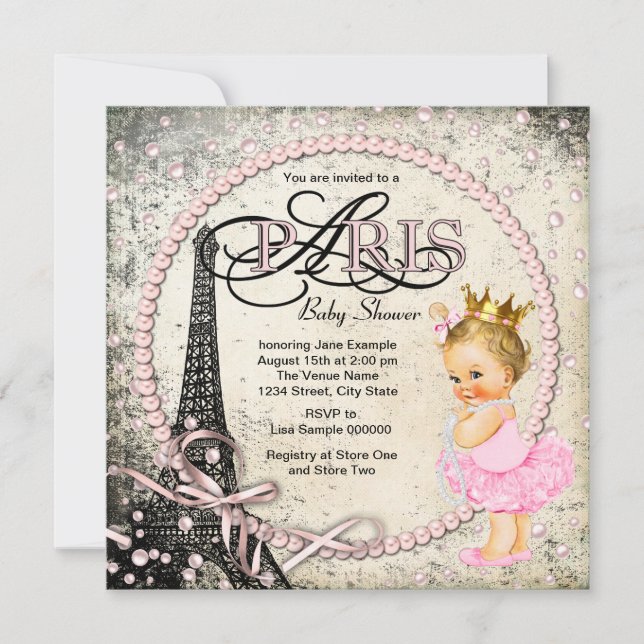 Invitación Vintage Paris Pearl Baby Shower (Anverso)