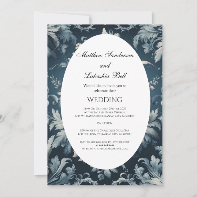 Invitación Vintage Partido Holandés Floral Blue Wedding (Anverso)