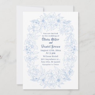 Invitación Vintage Pastel Blue Floral Wreath Boda