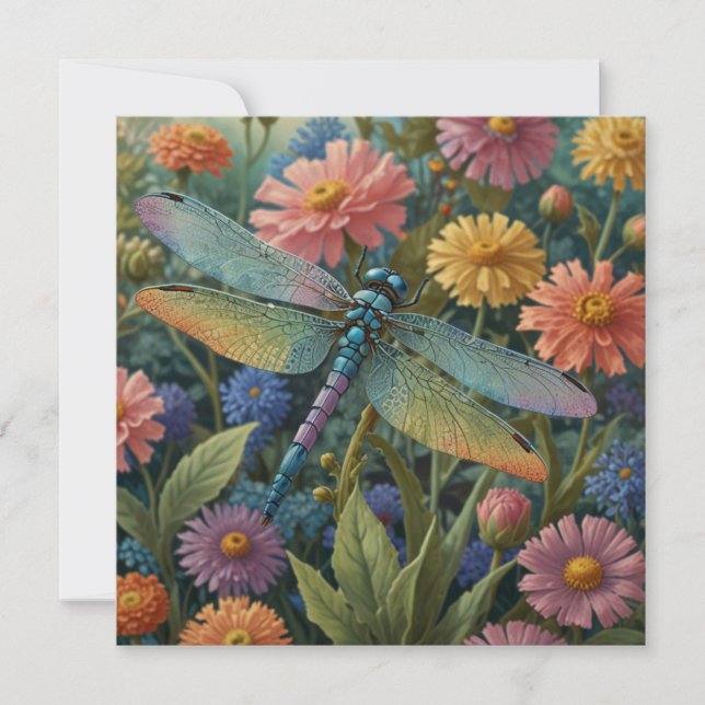 Invitación Vintage pastel floral garden dragonfly  (Anverso)