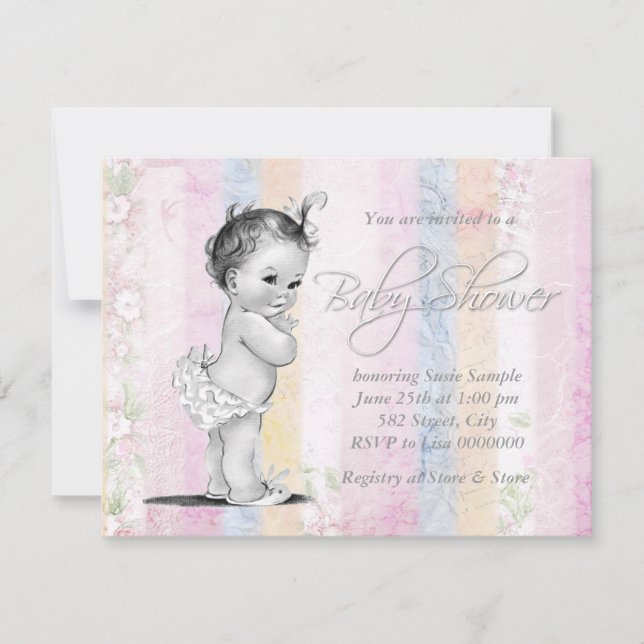 Invitación Vintage Pastel Rainbow Baby Shower (Anverso)