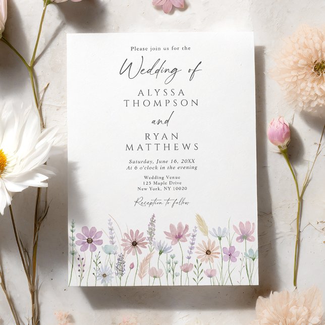 Invitación Vintage Pastel Wildflower Meadow Wedding (Subido por el creador)