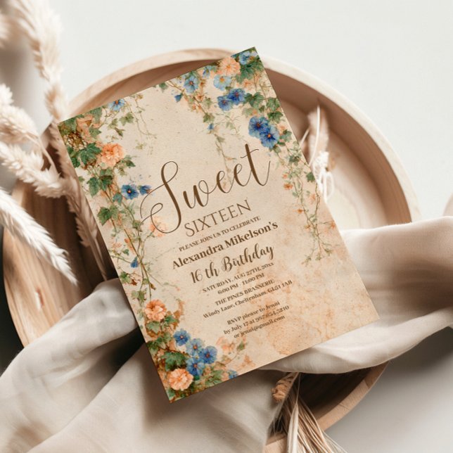Invitación Vintage Pastel Wildflower Sweet Sixteen (Subido por el creador)