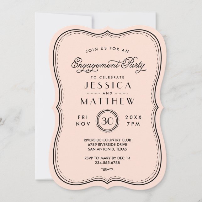 Invitación Vintage Peach Art Deco Engagement Party (Anverso)