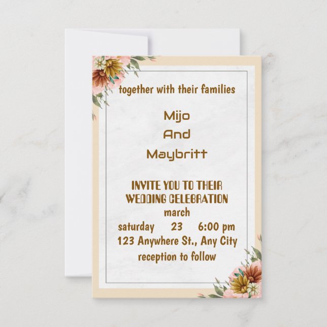 Invitación Vintage Peach Dahlia Wedding Invitation (Anverso)